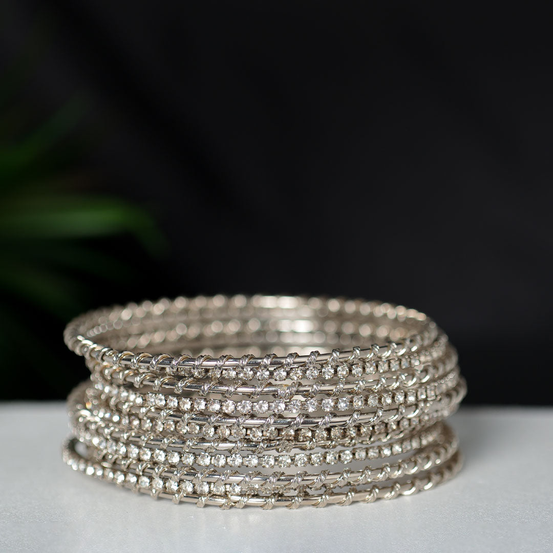 Crystal Silver Bangles