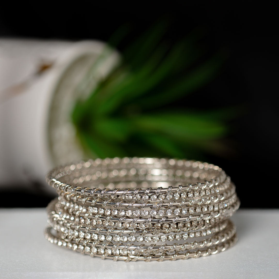 Crystal Silver Bangles